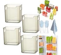 Crystal Clear Freezer Storage Bins, Premium Clear Fridge Organisers Set, Stackable Plastic Kitchen Storage Containers with Handles for Freezer, Pantry,Cupboard and Cabinet Organization (4A-S)