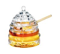 Crystal Clear Glass Honey Jar with Dipper and Lid, 11oz Bee-hive Honey Pot for Counter or Table Decor