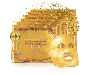 Crystal Collagen Gold Gel Face Mask 24k - Lujosa Mascarilla de Gel Antienvejecimiento - Mascarilla de Tela - Hidratante y Rejuvenecedora - Reduce Líneas Finas, Ojeras y Ojos Hinchados - Pieza:6