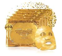 Crystal Collagen Gold Gel Mascarilla facial 24K - Lujosa máscara de gel antiedad, mascarilla de tela - Hidratante y rejuvenecedora - Reduce las líneas finas, ojeras y ojos hinchados (unidad: 10)