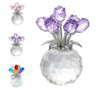 Crystal Colorful Rose Flower Collectible Figurine with Vase, Rose Bouquet Floral Romantic Gifts for Living Room Bedroom, Ideal Gift for Valentine's Day Mother's Day Anniversary Wedding (Purple)