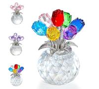 Crystal Colorful Rose Flower Collectible Figurine with Vase, Rose Bouquet Floral Romantic Gifts for Living Room Bedroom, Ideal Gift for Valentine's Day Mother's Day Anniversary Wedding (Colorful)