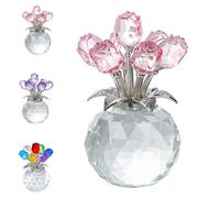 Crystal Colorful Rose Flower Collectible Figurine with Vase, Rose Bouquet Floral Romantic Gifts for Living Room Bedroom, Ideal Gift for Valentine's Day Mother's Day Anniversary Wedding (Pink)