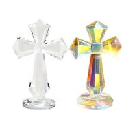 Crystal Cross - 6 Inch Tabletop Religious Sculpture Ornament, Faceted Light Reflective Crucifix Display Piece, Elegant Desktop Faith Symbol Decor | For Prayer Room Church Office Home Spiritual