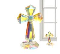 Crystal Cross -Small Crystal Crosses,6 Inch Decorative Religious Statue, Crucifix Figurine With 360° Faceted Design, For Bookcase Prayer Room Office Pastors Dining Table Church Groups Collectors