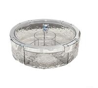Crystal-Cut - Bandeja acrílica para servir con cinco secciones separadoras de alimentos y tapa para uso en interiores o exteriores (plata)