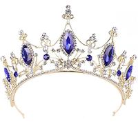 Crystal Diamond Tiara, Corona de la Banda de Cabello de Oro Tiara, Adornos de Boda de la Novia de la Novia de la Corona Azul de Cristal, para Fiestas, Bodas, graduación, Mejor opción