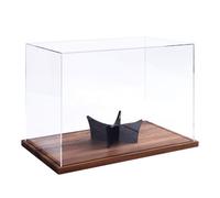 Crystal Display Case, Natural Wood Holder, Dust Shield Storage Cabinet 11.8x8.2x7 Inch, Clear Acrylic Protection Dome, Collectible Figure Model Showcase Stand for Living Space Office