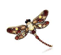 Crystal Enamel Dragonfly Broche Pin Vintage Rhinestone Inspirado Insecto Animal Bufanda Broche Joyas Regalos de cumpleaños, Marrón Elegante y Popular Professional Design
