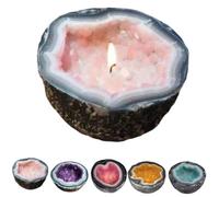 Crystal Geode Candle Bowl withnot Candles,Natural Handcrafted Wax Bowl,Amethyst Quartz Decorative Bowls,Aromatherapy Container Candle Bowls Ornament for Home Tabletop (Light Pink)