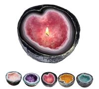 Crystal Geode Candle Bowl withnot Candles,Natural Handcrafted Wax Bowl,Amethyst Quartz Decorative Bowls,Aromatherapy Container Candle Bowls Ornament for Home Tabletop (Red)