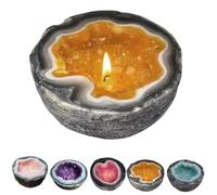 Crystal Geode Candle Bowl withnot Candles,Natural Handcrafted Wax Bowl,Amethyst Quartz Decorative Bowls,Aromatherapy Container Candle Bowls Ornament for Home Tabletop (Yellow)