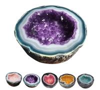 Crystal Geode Candle Bowl withnot Candles,Natural Handcrafted Wax Bowl,Amethyst Quartz Decorative Bowls,Aromatherapy Container Candle Bowls Ornament for Home Tabletop (Purple)