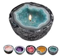 Crystal Geode Candle Bowl withnot Candles,Natural Handcrafted Wax Bowl,Amethyst Quartz Decorative Bowls,Aromatherapy Container Candle Bowls Ornament for Home Tabletop (Blue)