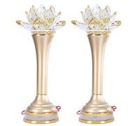 Crystal Glass Lotus Lamp Lights,Colorful Lotus Lantern,Crystal Clear, Radiant And Colorful, With Delicate Carving,Suitable For Buddhism, Household Use, LJJY-KK, a, 14 inches
