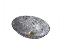 Crystal Glass Oval Vessel Sink Basin with Brass Pop Up Drain Golden Counter Top Installation for Bathroom Vanity Sinks (Silver)