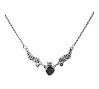 Crystal Heart Necklace,925 Angel Wings Heart Black Zircon Necklace for Women Thai Necklace Jewelry The for Women/40Cm Add 5.5Cm