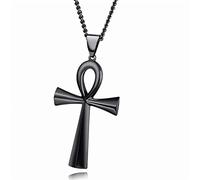 Crystal Heart Necklace,Egypt Ankh Necklace for Women Men Key of Life Stainless Steel Egyptian Cnecklace Hip Hop Jewelry Gift/Balck