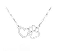 Crystal Heart Necklace,Hollow Pet Paw Footprint Necklaces Cute Animal Dog Cat Love Heart Necklace for Women Girls Jewelry Necklace/