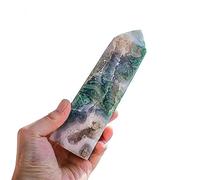Crystal Large Size Moss Agate Point Wand Stone Crystal Column Gemstone Polished Stone Home Decoration (Size : 400-600g)