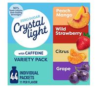 Crystal Light Mezcla de bebida energizante con cafeína, paquete variado de 44 paquetes para hidratación sobre la marcha, mango melocotón, fresa silvestre, cítricos, uva, sabor natural y artificial