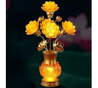 Crystal Lotus Lamp,Buddha Offering Lamp,Buddhist Home Decor Light,Colorful Lighting,Golden Lamp Holder,For Temples Home Table Decorative, LJJY-KK