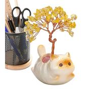 Crystal Money Tree - Citrine Cat Statue Decoration, Cute Kitten Figurine, Desk Car Cat-Shaped Office Ornament, Wealth Decor with Gem Tree | Home Living Room Shop Wedding Housewarming