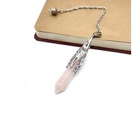Crystal Natural StoneHexagonal Column Pendulum Pendant Dowsing Amulet Pendule Healing Chakra Pendulum Chain Charm Jewelry-Rose Quartz