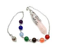 Crystal Natural StoneHexagonal Column Pendulum Pendant Dowsing Amulet Pendule Healing Chakra Pendulum Chain Charm Jewelry-Rose Quartz