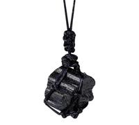 Crystal Necklace Pendant - Natural Stone With Rope | Irregular Jewelry For Graduations Wedding Anniversaries Raw Black Gemstone Healing Mineral Charm Unisex Adjustable Boho Task