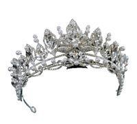 Crystal Pearl Crown Bridal Hair Accessories Elegant Korean Queen Tiaras Diadem Girls Wedding Party Dress Headbands para Bodas(Silver1)