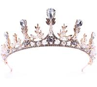 Crystal Princess Crown Rhinestone Tiara Birthing Birthday Queen Crown, Rhinestone Crystal Beads Corona de Tiara Nupcial para graduación, Fiestas, la opción más Ideal (Color: Oro, tamaño: 28 * 6cm)