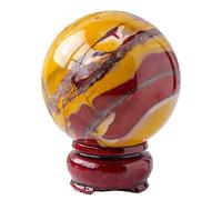 Crystal Quartz Sphere with Wood Stand Love Stone Ball Divination Sculpture Figurine,45-50mm