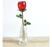 Crystal Rose Flower Figurines Glass Craft Boda Día de San Valentín Favores Regalos Rose Pisapapeles Decoración de mesa Adornos-L Con jarrón
