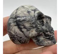 Crystal Skull 2 "White Crystal Domestic Pull Feldspar Agate Yellow Tiger Eyes Rose Stone Household Decoration Home Decor(2PCS)