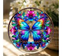 Crystal Sky Bluebird Stained Art Ornament,2D Acrylic Birds Sun Window Hanging,Stained Glass Decorations,for Windows Indoor Gardens Home Garden Modern Wall Hanging