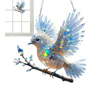 Crystal skyy Bluebird - Ornamento de arte manchado de pájaros acrílicos | Ventana de pájaross manchados de vidrieras resistentes al desvanecimiento colgante | Arte de manchas de pájaross azules
