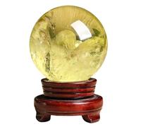 Crystal Sphere Citrine Crystal Ball, Yellow Crystal Sphere Ornaments, Crystal Stone Belt Bracket, can be Used for Divination, Decoration, Gift,40mm