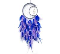 Crystal Stones Dream Catcher Handmade Hanging Dreamcatcher Bohemian Style Home Decoration Pendant, Indoor Wall with Peacock Feathers For Bedroom Ornament Deco(Purple)