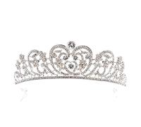 Crystal tiara corona elegante princesa corona tiara novia de novia de novia accesorios para el cabello (color: plata espesa, tamaño: corona) (corona de diamantes blancos)