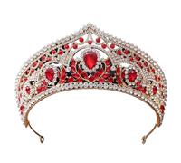 Crystal Tiaras And Crowns Rhinestone Prom Diadem Crown Tiara For Women Bridal Wedding Hair Accessories Jewelry para Bodas(Red)