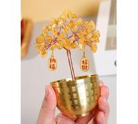 Crystal Tree, Stones, Gemstones, Lucky, Money, Feng Shui Decoration, Bonsai, Rose Quartz, for Living Room,Yellow,5.6x12.5cm Gemstone Stone