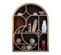 Crystal Wall Shelf - Moon Shaped Wooden Holder, Floating Display Shelf for Crystals | Gothic Boho Room Decor, Witchy Home Accent, Wall Mounted Storage for Crystals and Trinkets, Decorative Shelfs