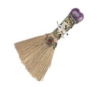 Crystal Witch Broom - Altar de curación, escoba de Halloween compacta | Decoración de escritorio espiritual para limpieza, meditación, dormitorio, apartamento, cocina, dormitorio, restaurante, sala de