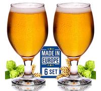 CRYSTALIA Copas Cerveza Cristal, Vaso Cerveza Belga Set 6 400ml 100% SIN PLOMO Caliz Cerveza, Copas de Cerveza IPA, Vasos de Cerveza, Copa Cerveza con Tallo, Tulipa Cerveza, Beer Glass