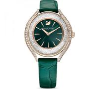 Crystalline Aura Leather Strap Green Rose Gold-tone Finish Watch 5644078