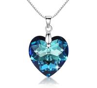 Crystalline Azuria 925 Plata de Ley Amor Corazón Cristales Azul Collar con Colgante 45 cm para Mujer y Niña
