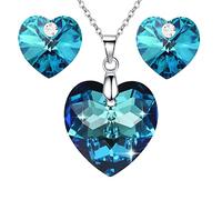 Crystalline Azuria 925 Plata de Ley Amor Cristales Azul Corazón Juego de joyas Collar Pendientes para Mujer y Niña