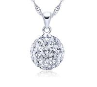 Crystalline Azuria 925 Plata de Ley Disco Bola Blanco Collar con Colgante 45 cm para Mujer y Niña