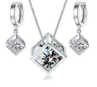 Crystalline Azuria Mujer 18ct Chapado en Oro Blanco Blanco Zirconia Cubo Juego de joyas Collar Pendientes para Mujer y Niña